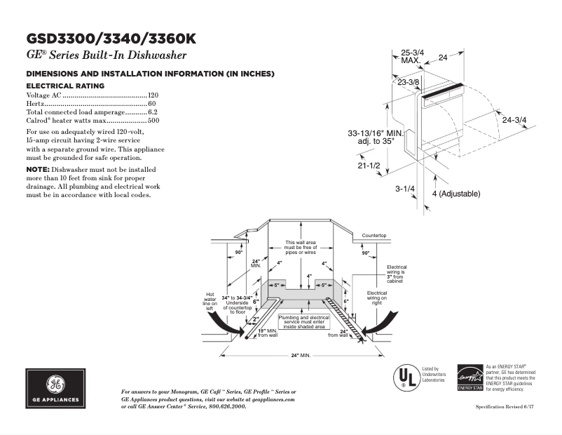 Página 1 del manual Ficha técnica GE GSD3300KWW