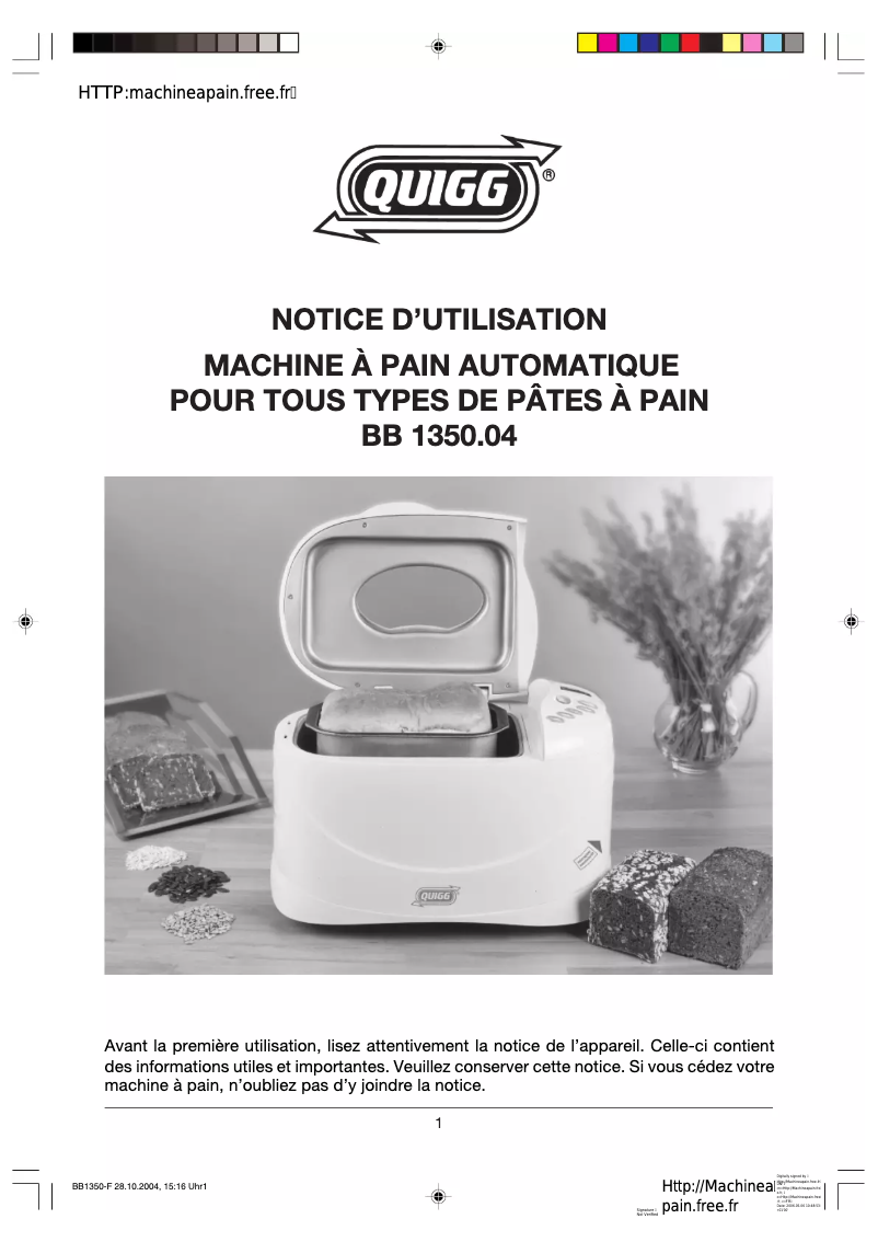 Image de la première page du manuel de l'appareil BB 1350.04