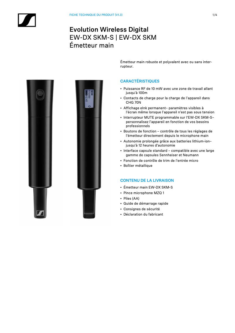 Page 1 de la notice Fiche technique Sennheiser EW-DX SKM