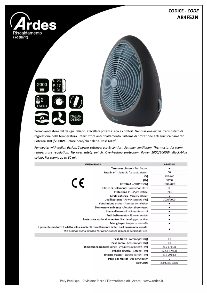 Página 1 del manual Ficha técnica Ardes AR4F02N