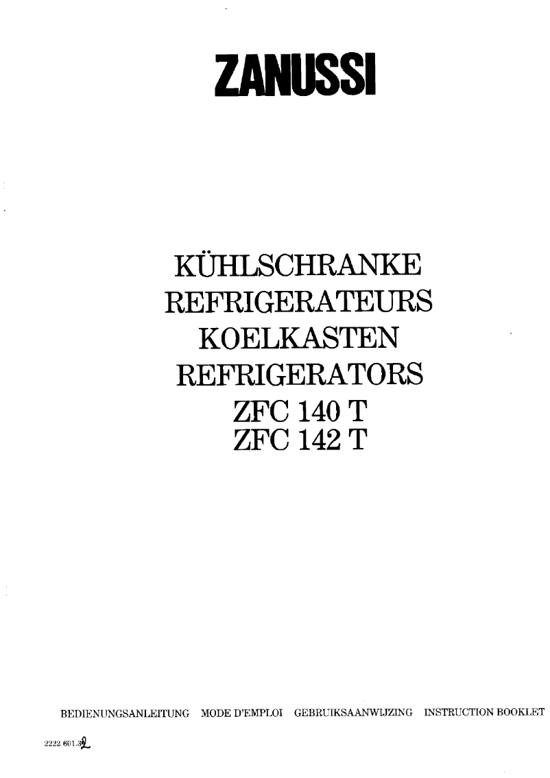 Page 1 de la notice Manuel utilisateur Zanussi ZFC 142