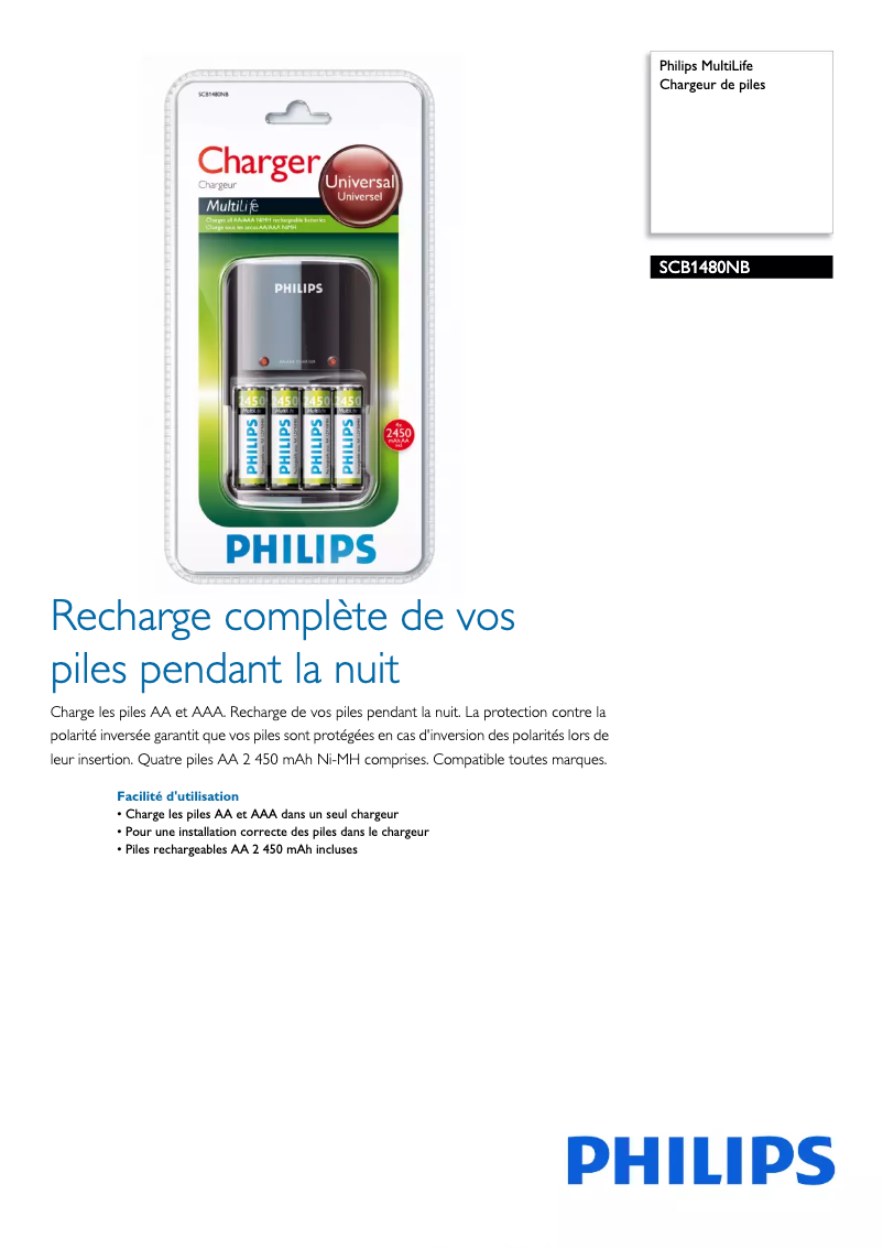 Page n°1 - Fiche technique Philips MultiLife SCB1480NB