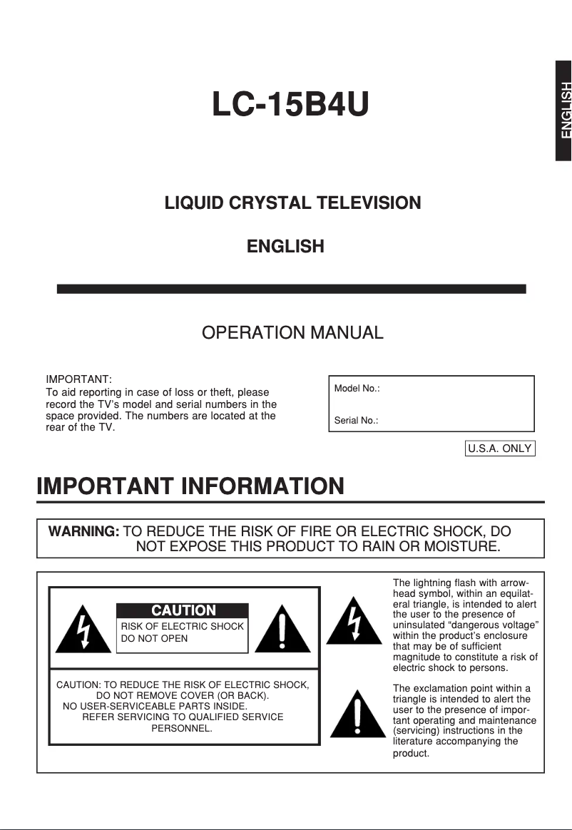 Page 1 de la notice Manuel utilisateur Sharp LC-15B4U-S