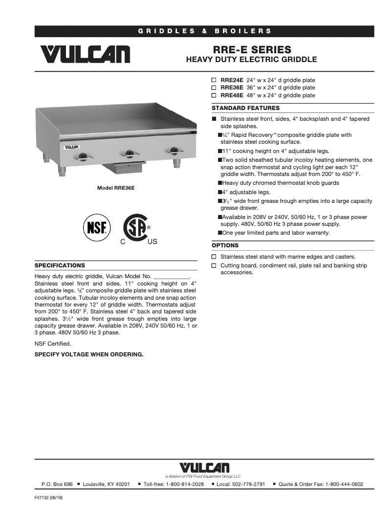Page 1 of the manual Technical Sheet Vulcan RRE36