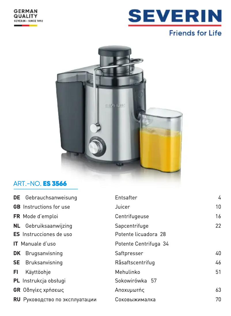 Page 1 of the manual User Manual Severin CP 3566