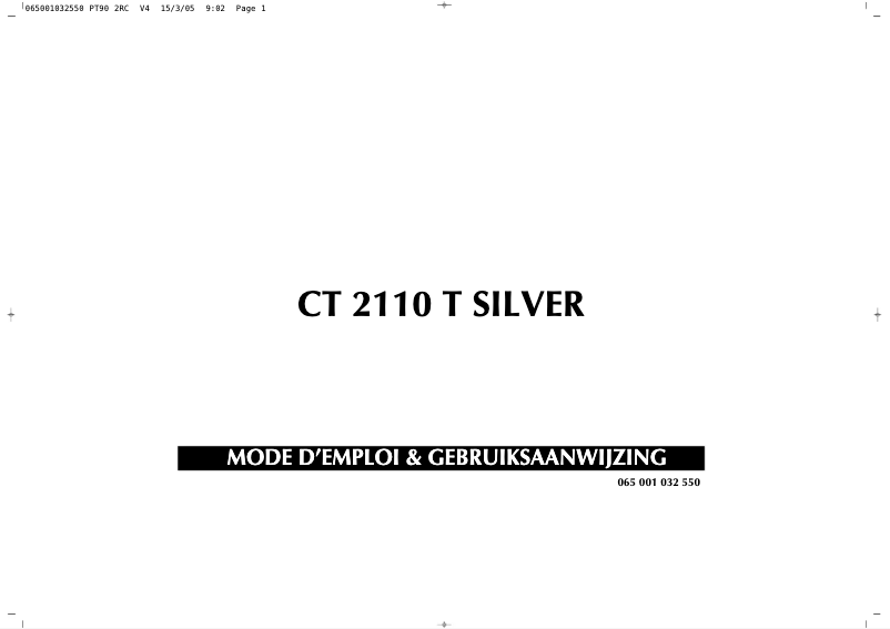 Page 1 de la notice Manuel utilisateur Finlux CT2110T Silver