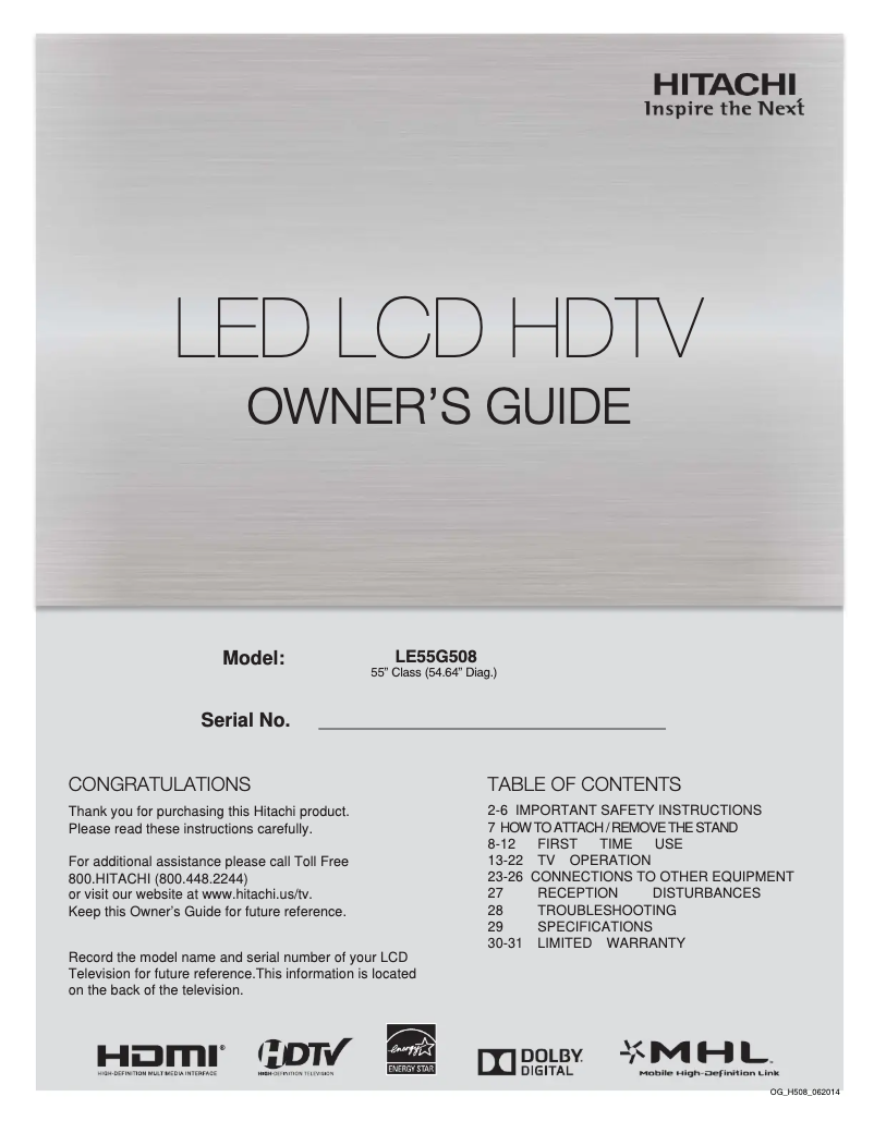 Image de la première page du manuel de l'appareil LE55G508