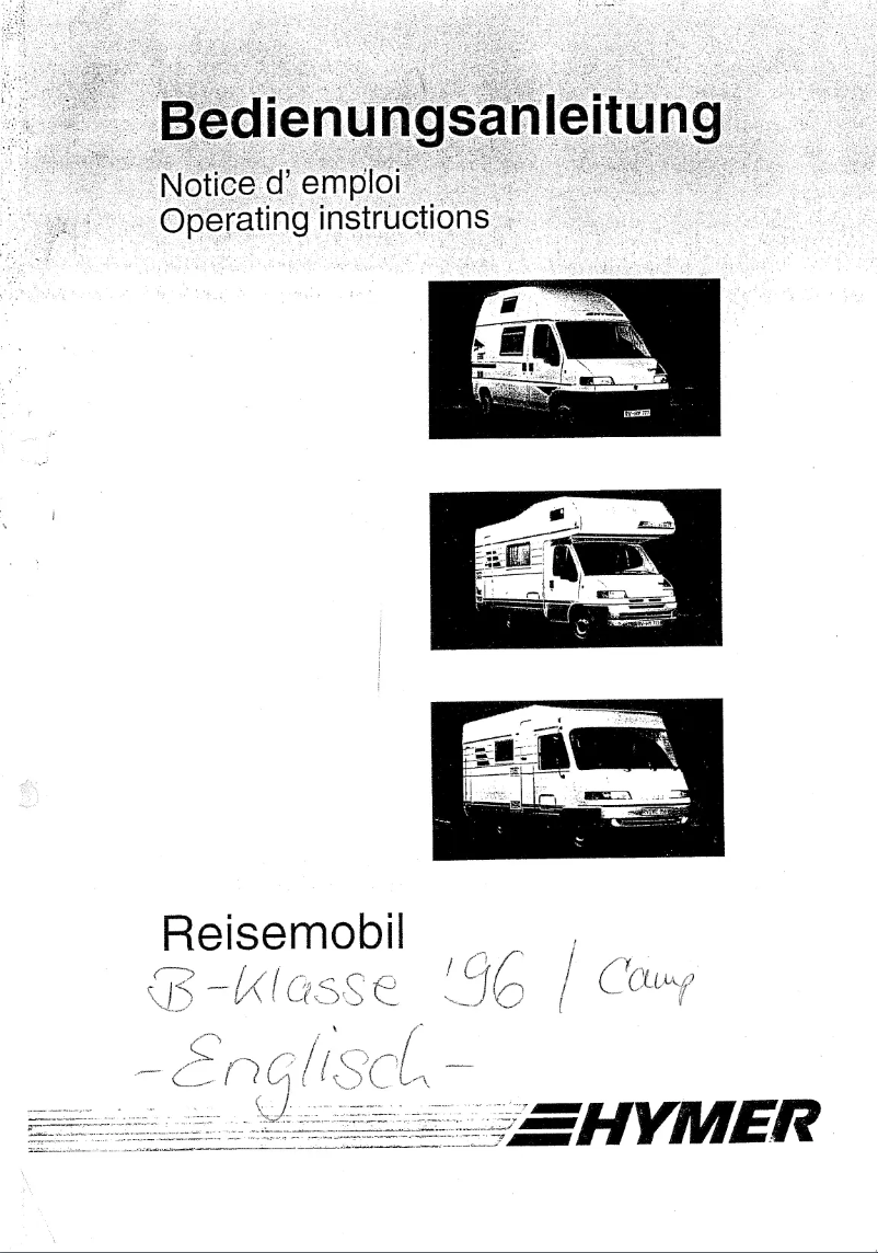 Page 1 de la notice Manuel utilisateur Hymer B644 (1996)