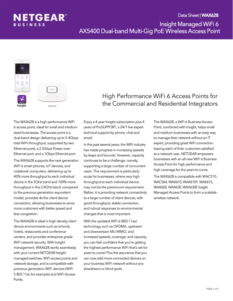Page 1 de la notice Fiche technique Netgear WAX628