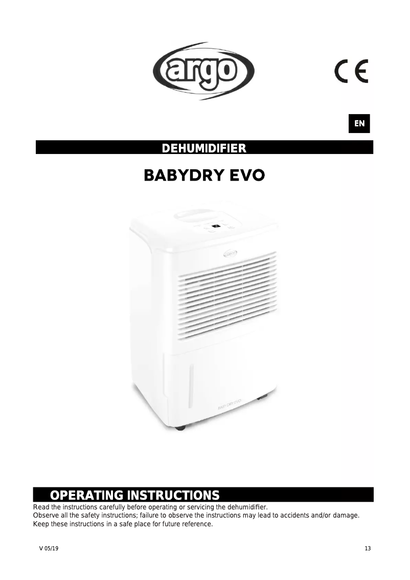 Page 1 de la notice Manuel utilisateur ARGO BabyDry Evo 11