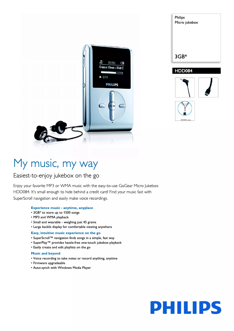 Page 1 of the manual Brochure Philips GoGear HDD084