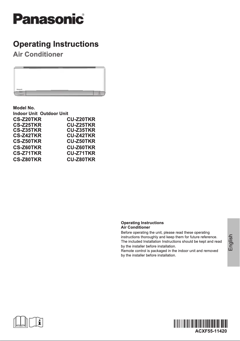Page 1 de la notice Manuel utilisateur Panasonic CU-Z60TKR