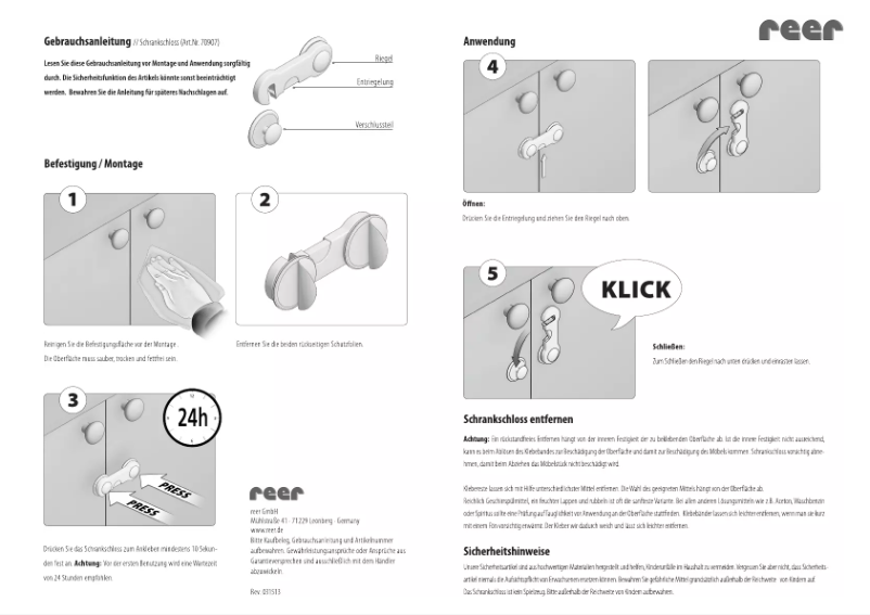 Page 1 de la notice Manuel utilisateur Reer 70907