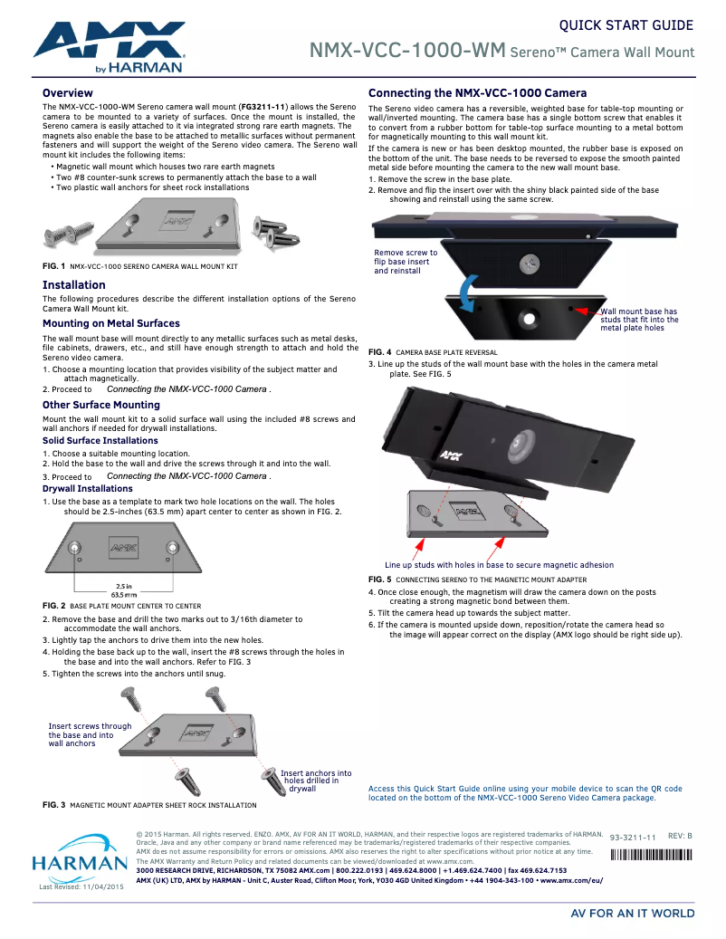 Page 1 de la notice Manuel utilisateur AMX Sereno NMX-VCC-1000-WM