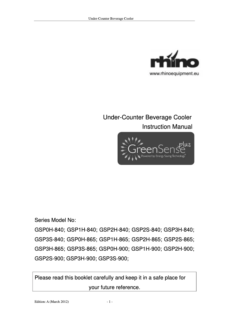 Page n°1 - Manuel utilisateur Rhino GSP1HL-840-SS