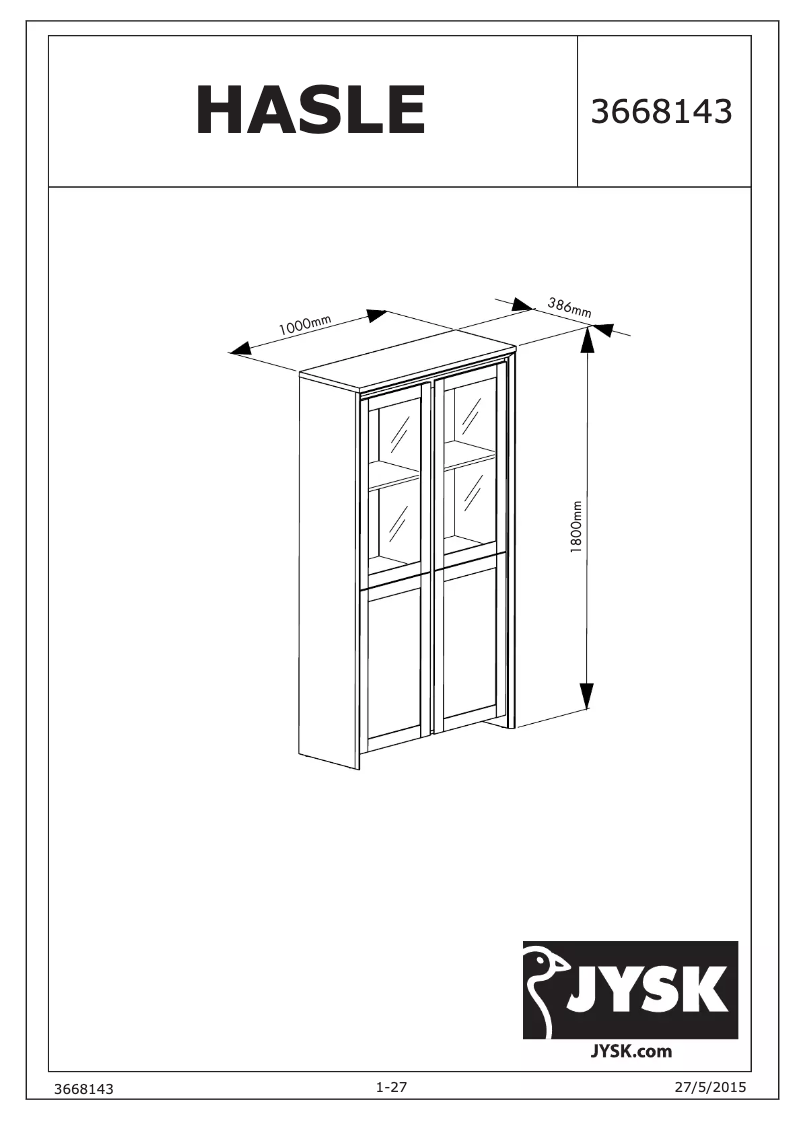 Page 1 de la notice Manuel utilisateur JYSK Hasle (140x48x38)