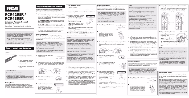 Page 1 de la notice Manuel utilisateur audiovox RCR4258R