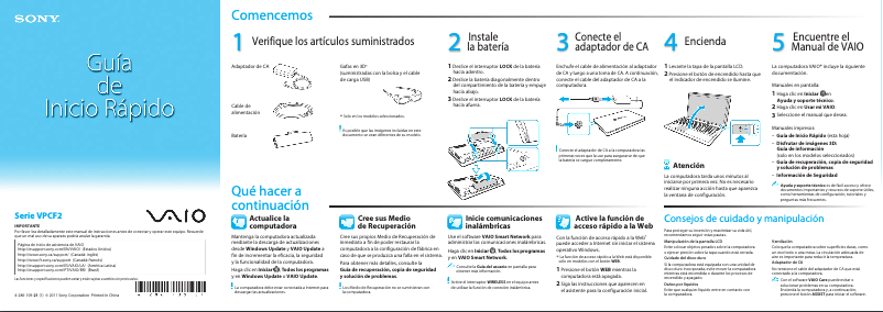 Page n°1 - Guide d'installation Sony Vaio VPCF22DGX