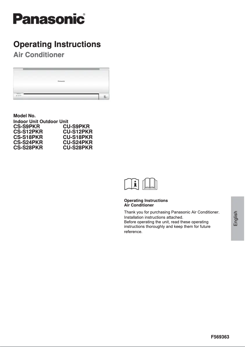 Page 1 de la notice Manuel utilisateur Panasonic CU-S12PKR