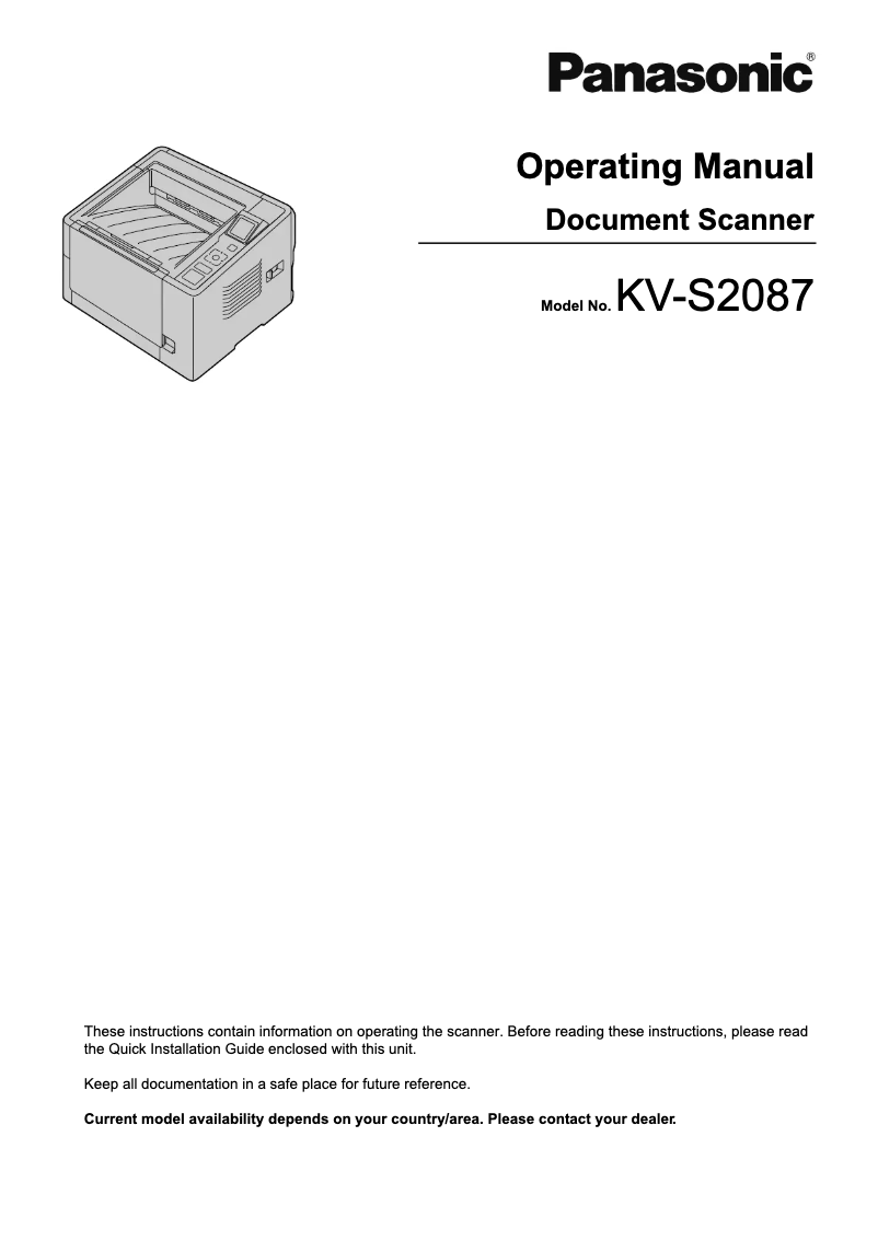 Page 1 de la notice Manuel utilisateur Panasonic KV-S2087