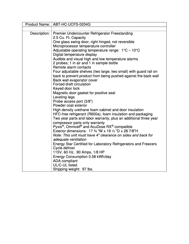 Page n°1 - Manuel utilisateur American BioTech Supply ABT-HC-UCFS-0204G