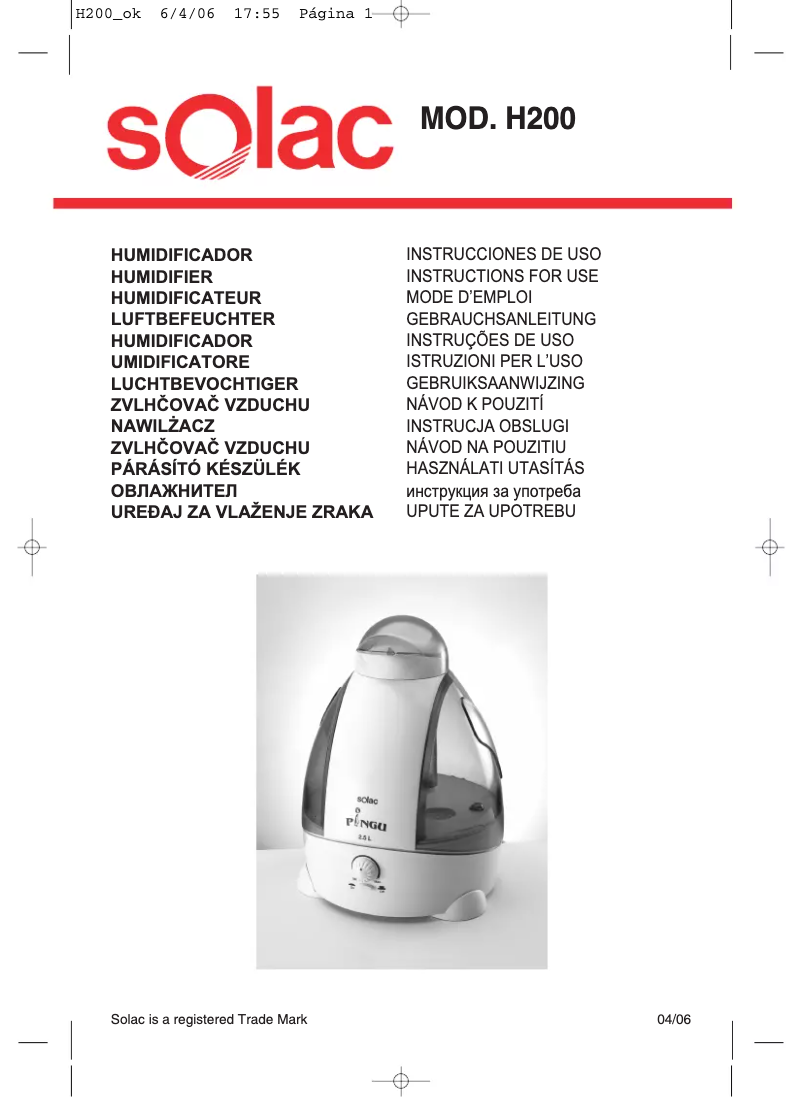 Page n°1 - Manuel utilisateur Solac H200