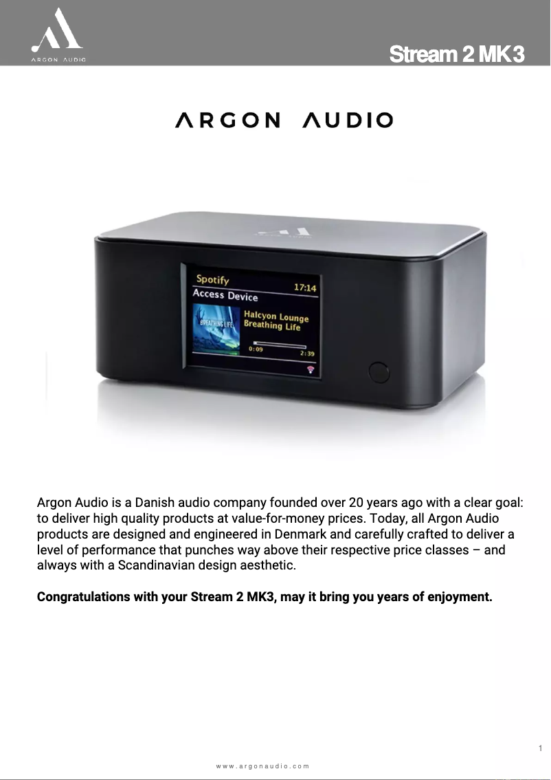 Page n°1 - Manuel utilisateur Argon Stream 2 MK3