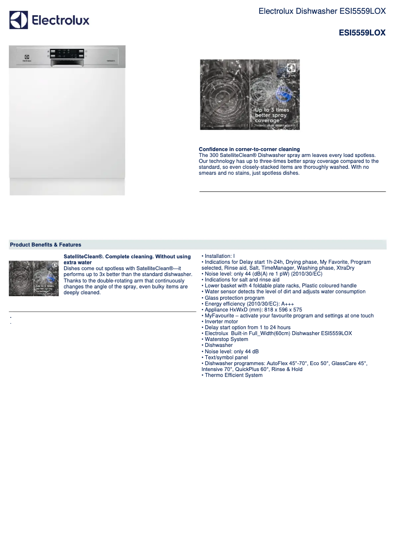Page 1 de la notice Fiche technique Electrolux ESI5559LOX