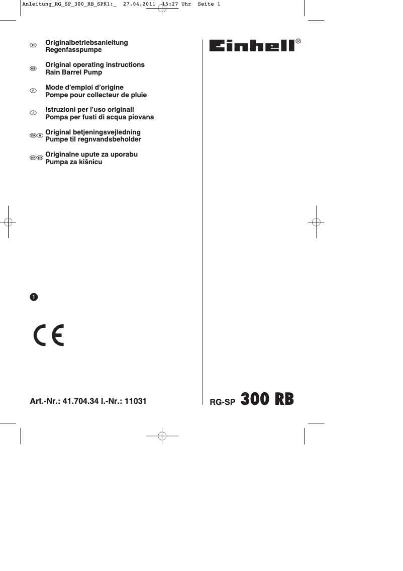 Page n°1 - Mode d'emploi Einhell RG-SP 300 RB