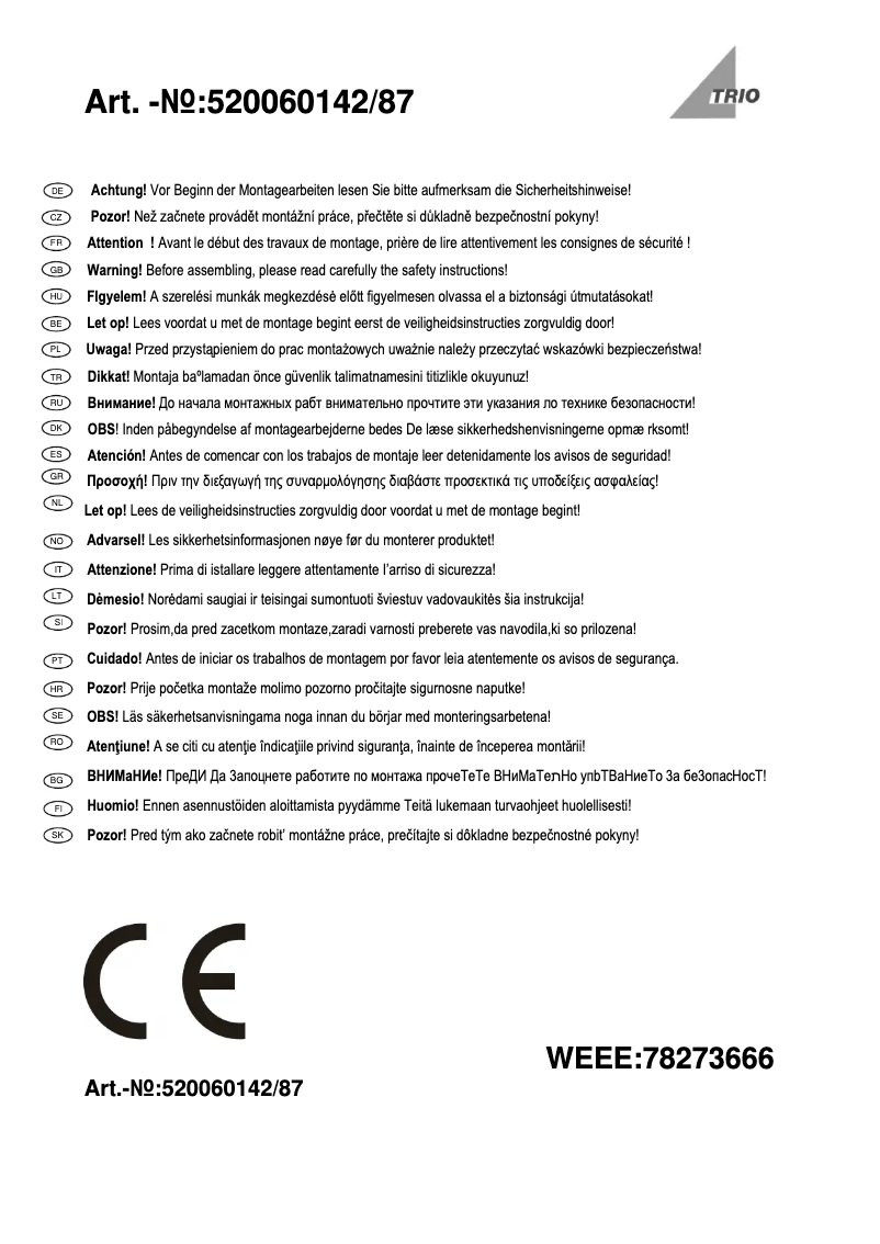 Page 1 de la notice Manuel utilisateur Trio Lighting Hudson 520060142