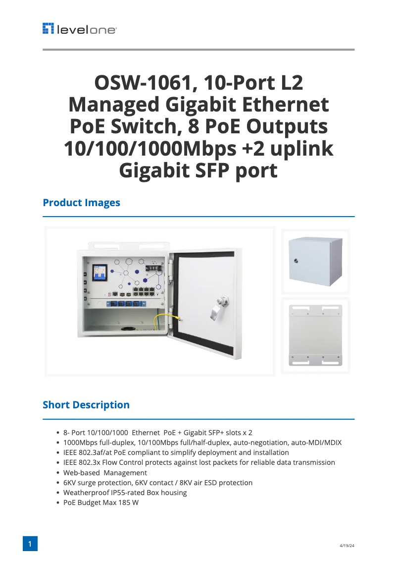 Page n°1 - Fiche technique LevelOne OSW-1061