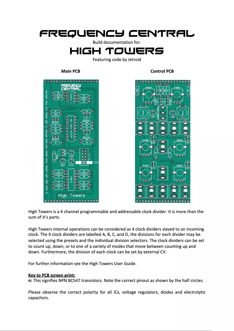 Page 1 de la notice Manuel utilisateur Frequency Central High Towers
