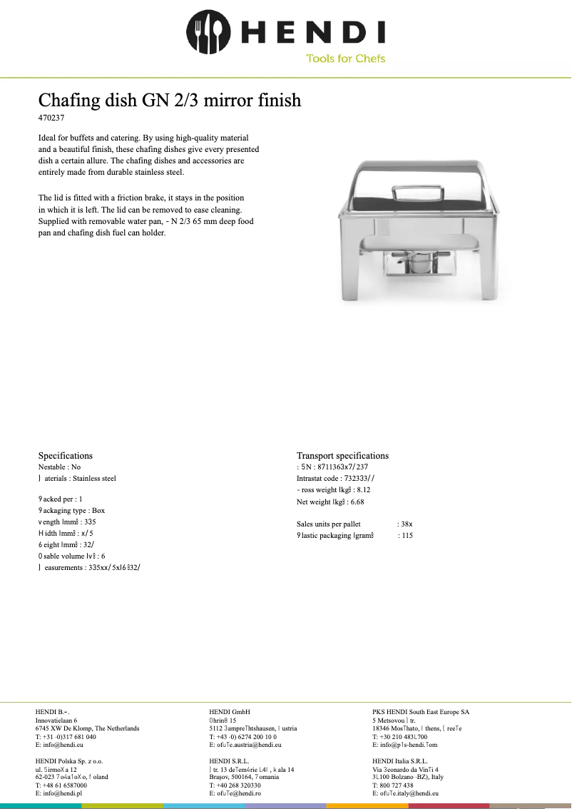 Page 1 de la notice Fiche technique Hendi 470237