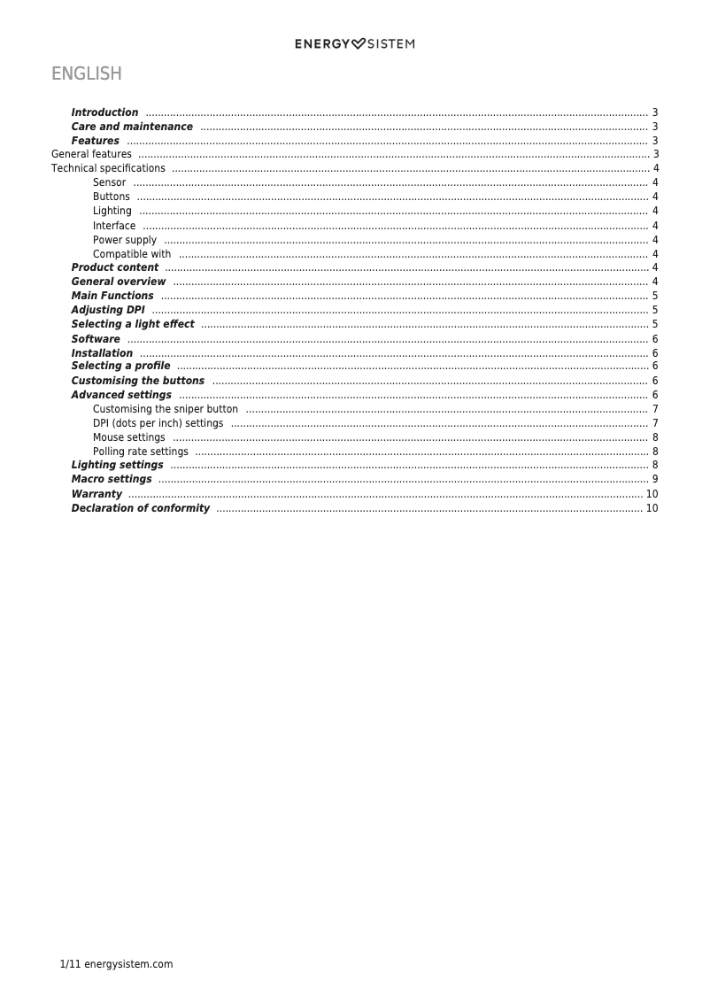 Page n°1 - Manuel utilisateur Energy Sistem ESG M2