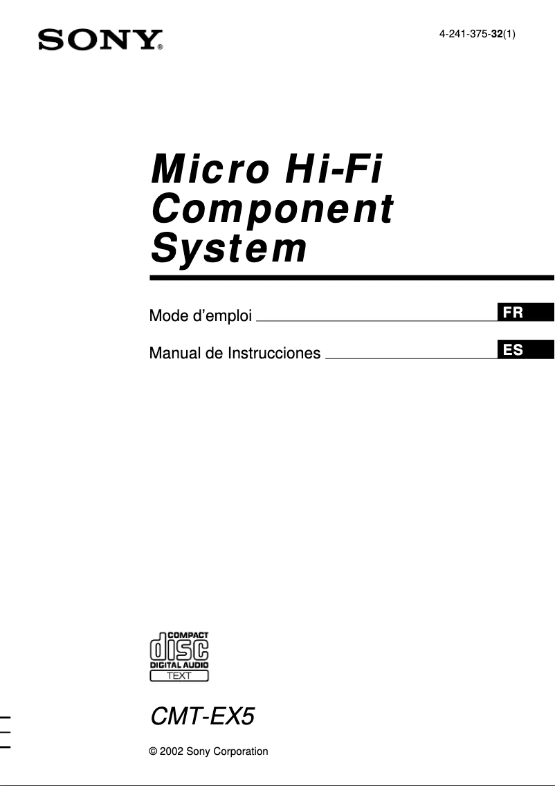 Page 1 de la notice Manuel utilisateur Sony CMT-EX5