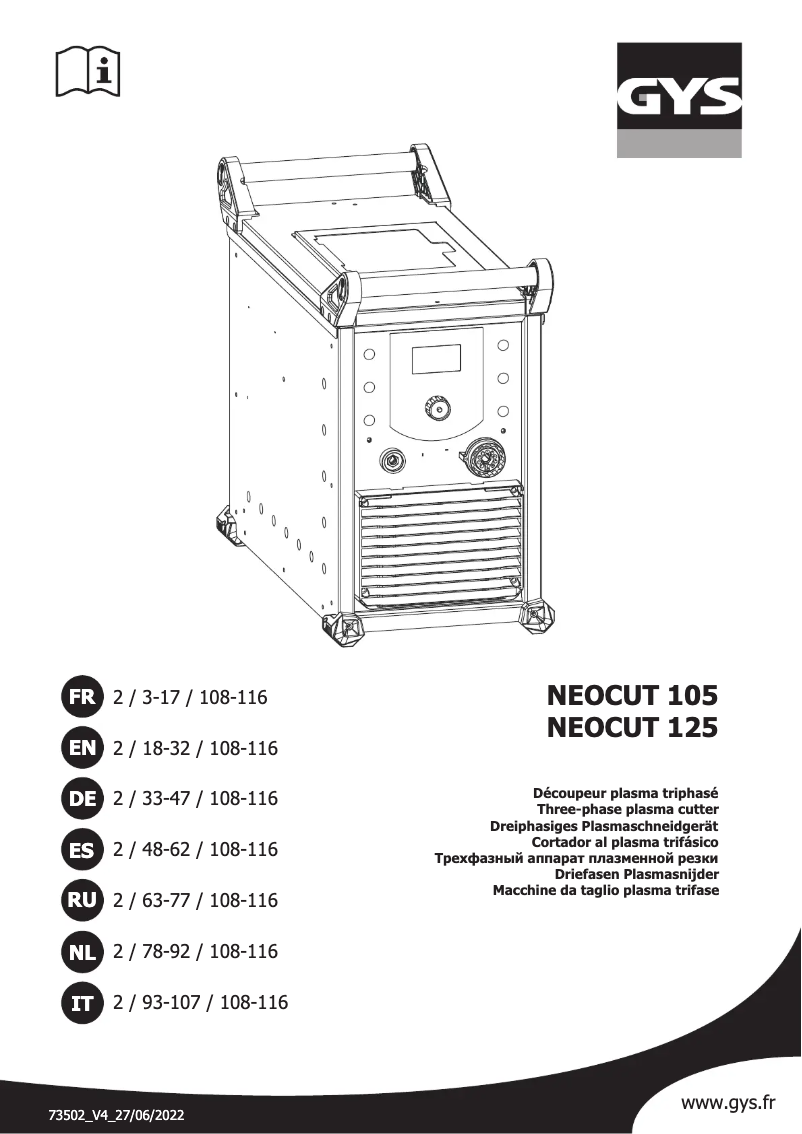 Image de la première page du manuel de l'appareil Neocut 105