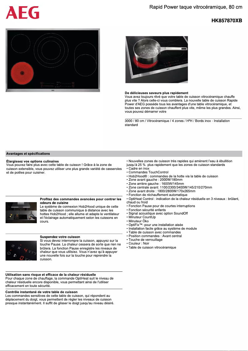 Página 1 del manual Ficha técnica AEG HK857870XB