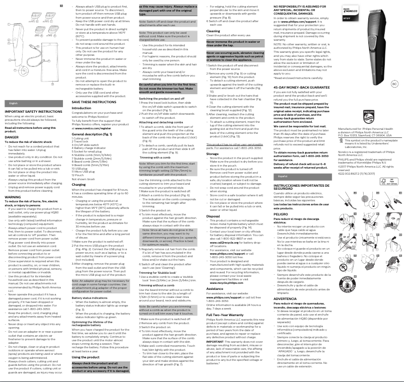 Page 1 de la notice Manuel utilisateur Philips Norelco BT1217