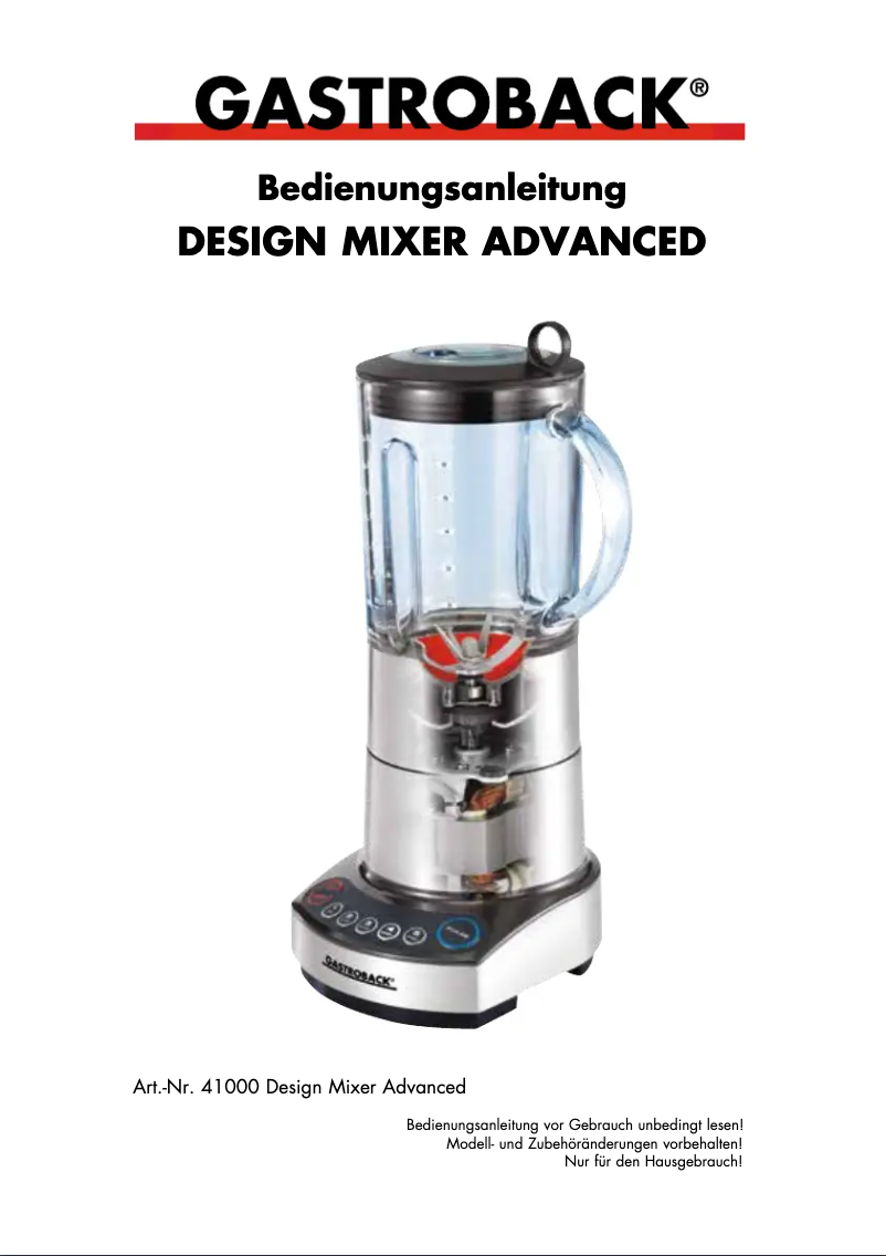 Page 1 de la notice Manuel utilisateur Gastroback Design Mixer Advanced 41000