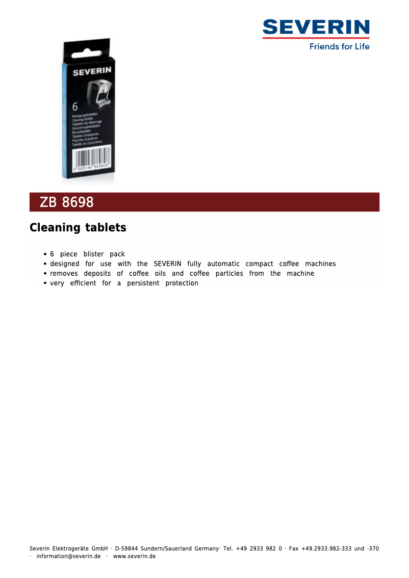 Page n°1 - Manuel utilisateur Severin ZB 8698