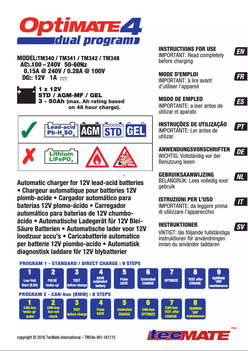 Image de la première page du manuel de l'appareil Optimate 4 Dual Program