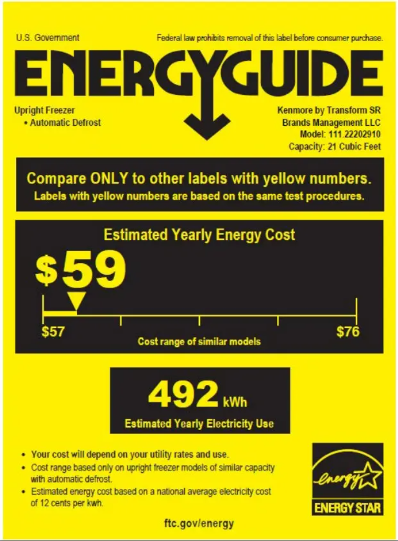 Page 1 de la notice Label énergétique Kenmore 22202