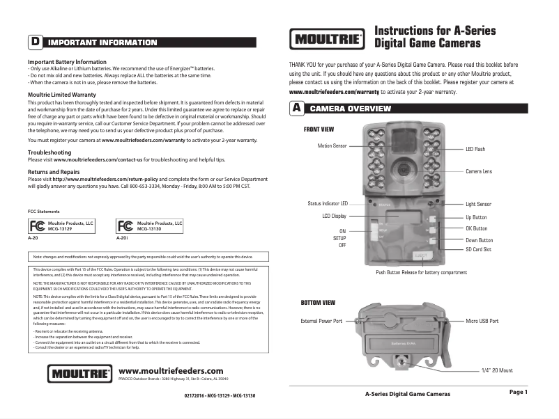 Image de la première page du manuel de l'appareil A-20