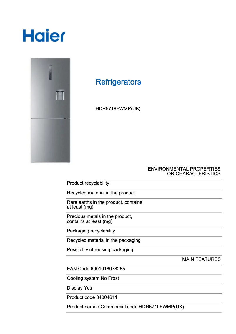 Image de la première page du manuel de l'appareil HDR5719FWMP