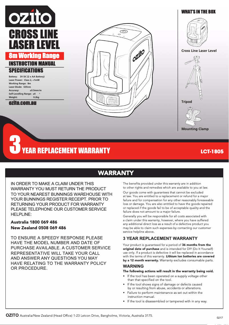 Page 1 de la notice Manuel utilisateur Ozito PXBWS-340