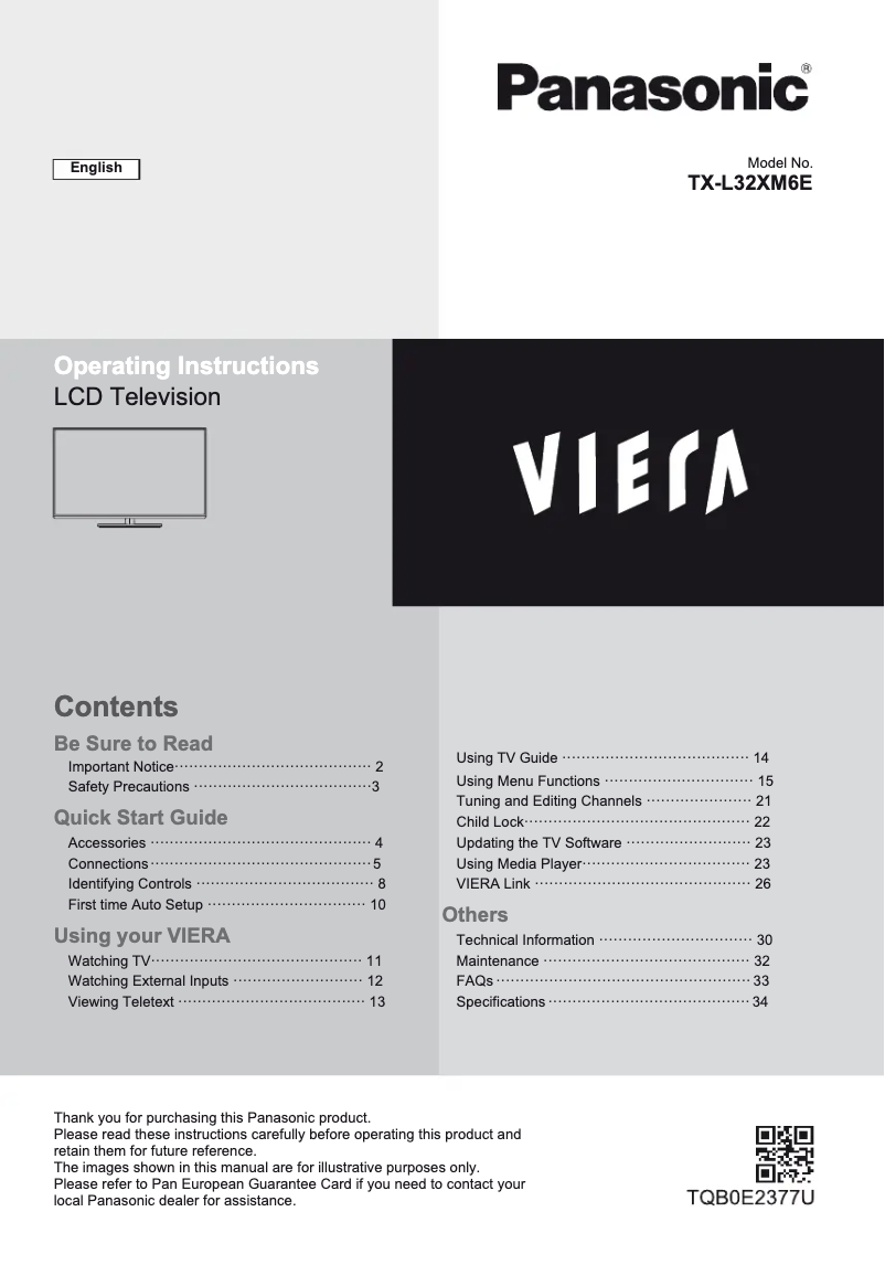 Image de la première page du manuel de l'appareil Viera TX-L32XM6E