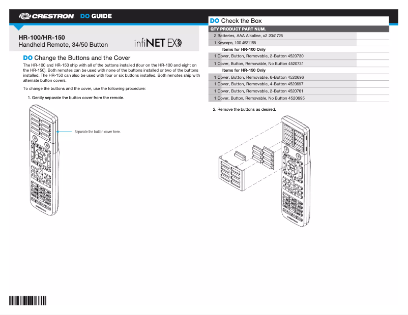 Page 1 de la notice Manuel utilisateur Crestron HR-150-B