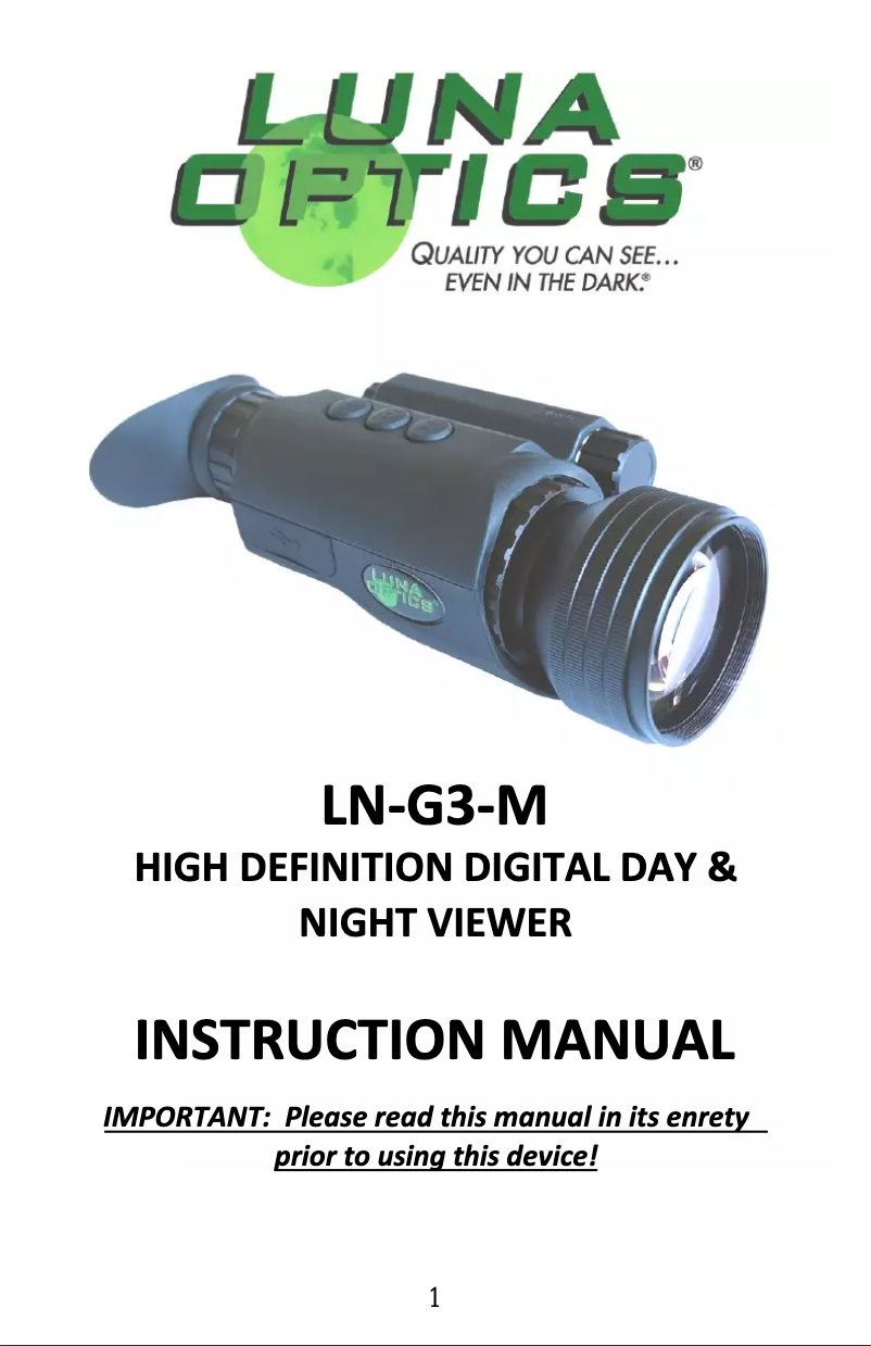 Page 1 de la notice Manuel utilisateur Luna Optics LN-G3-M