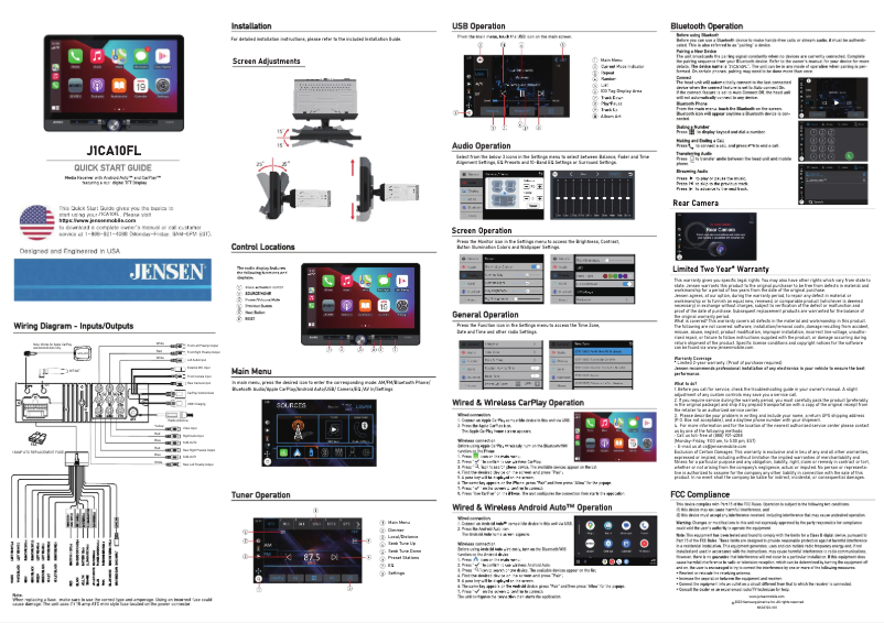Page n°1 - Guide de démarrage rapide Jensen J1CA10FL