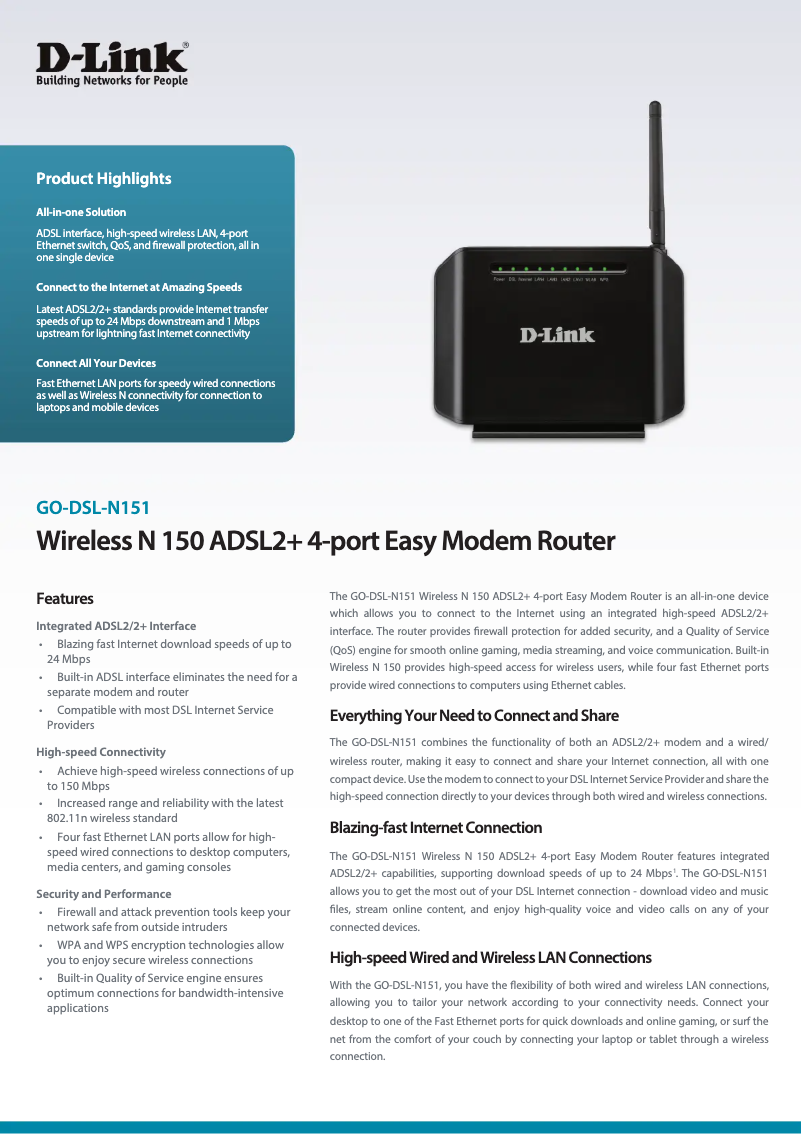 Imagen de la primera página del manual del dispositivo GO-DSL-N151